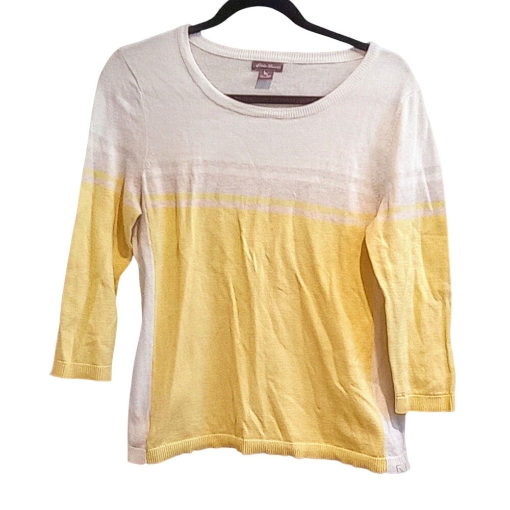 Eddie Bauer Sweater Lot Of 2 Lightweight Stripe Pink Yellow Size Petite Medium - Picture 4 of 10